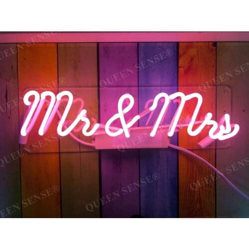 14“ Mr & Mrs Pink Acrylic Custom Neon Light Lamp Sign Beer Bar Handmade Real Glass Decorate Home Wall Room Windows Tube Artwork