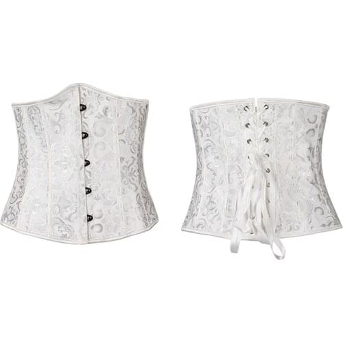 S-6XL Plus Size Corset Waist Trainer Shapers Jacquard Satin Corselet Corsets Women Underbust Short Bustier + G-string 6 Colors