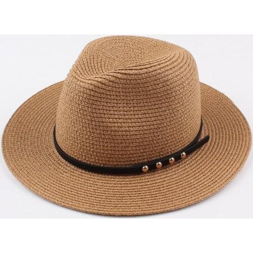 Seioum Summer sea sun hat men casual vacation Panama metal straw hat women wide brim Beach jazz hats Foldable Chapeau