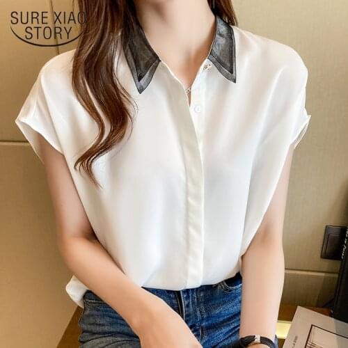 Chic Mesh Collar Women Shirt Summer 2021 New Satin Shirt Loose Thin Tops Simple White Plus Size Women Blouse Camisas Mujer 13897