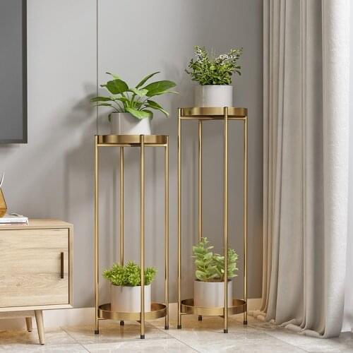 Nordic Living Room Floor-to-ceiling Balcony Flower Pot Rack Simple Double-layer Iron Art Green Radish Household Rack