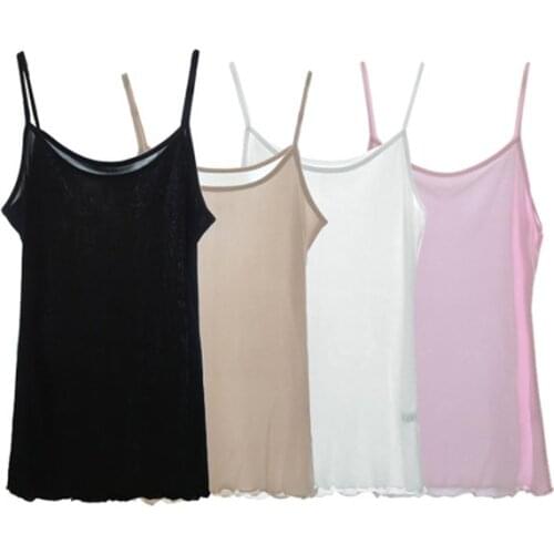 Birdsky, 2pcs 70% viscose 30% mulberry silk Women camisoles spaghetti strap vest,ruffles tanks tops,round neck,4 colors.OR-26