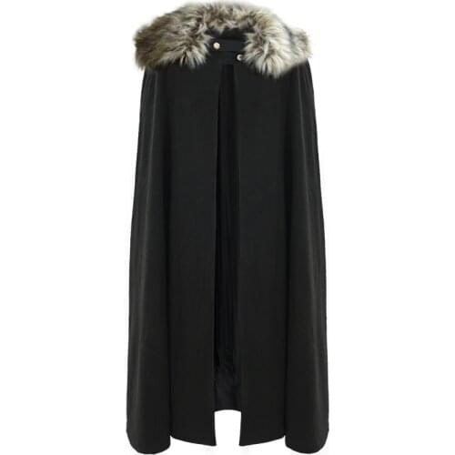 2021 Punk Cloak Trench Medieval Mens winter Cape Coat Vintage Coat Gothic Style Fur Collar Men Coat Snow Costume