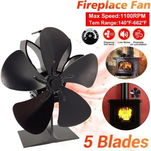 Black Fireplace 4 Blade Heat Powered Stove Fan komin Log Wood Burner Eco Friendly Quiet Fan Home Efficient Heat Distribution