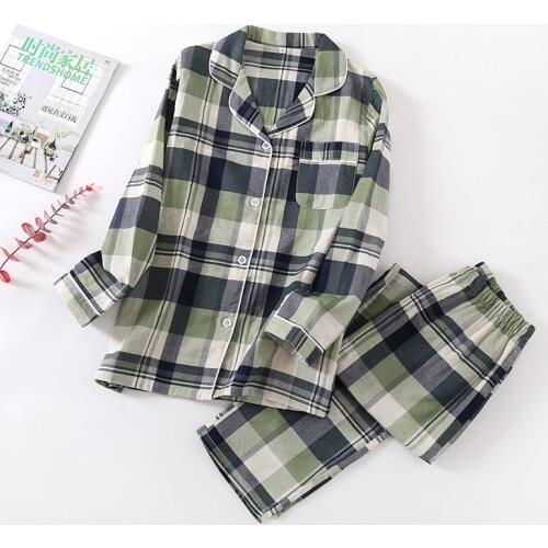 New spring and autumn men and women cotton double gauze long sleeve trousers suit couple summer thin pajamas home service