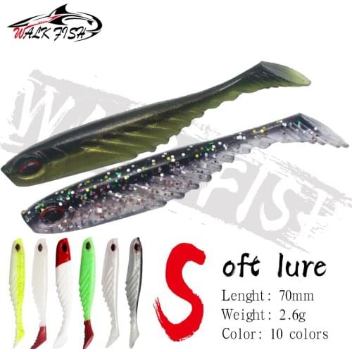 WALK FISH 5PCS/Lot Silicone soft Bait Worms Fishing Lures Jig Wobblers 70mm 2.6g T-Tail Rubber Artificial Lure Shads Bass Pesca