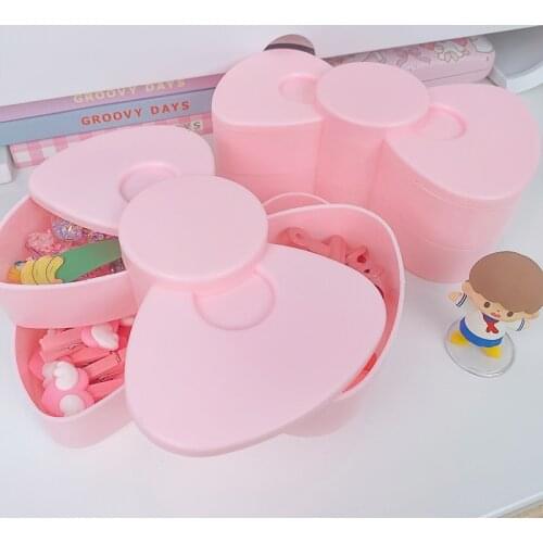 Earring Storage Box Bow-Shaped Holder Rotary Makeup Necklace Creative Desktop Decorative Small Container Jewellery Case
