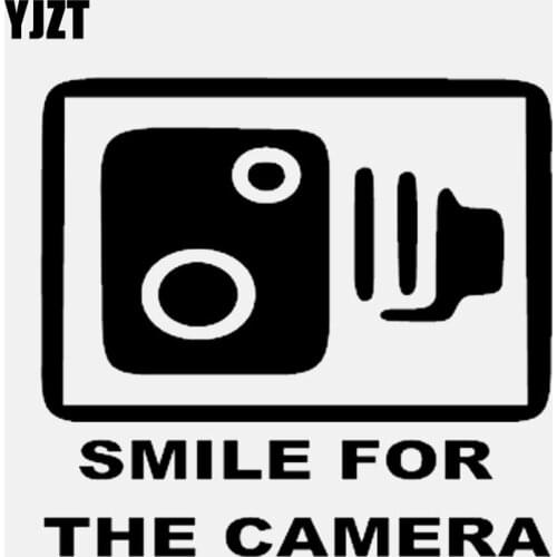 YJZT 13.3CM*12.5CM Lovely SMILE For The Camera Vinyl Black/Silver Car Sticker C22-0894