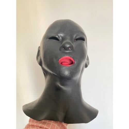 1.5mm thickness Heavy latex hood 3DMold Made with long Nose Tube Latex Rubber Mask For Women Head size 55-59cm