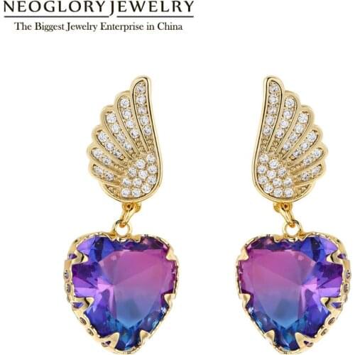 Neoglory Simple Multicolor Zircon Angel Wing Drop Earrings for Women2020 Statement High Quality Jewelry Gift For Girlfriend