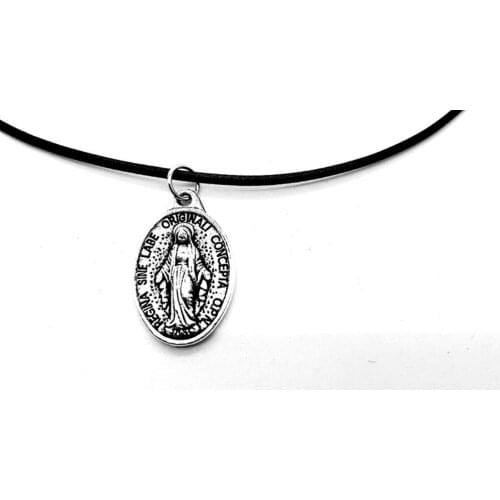 Holy Mother Saint Virgin Mary Pendant Necklace for Women Girls Christian Cross Medallion Leather Rope Necklaces gift jewelry
