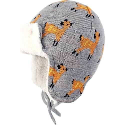 Winter Hat Boy Girl Earflap Knit Beanie Kid Deer Animal Warm Skiing Cotton Fleece Outdoor Accessory For Toddler Baby