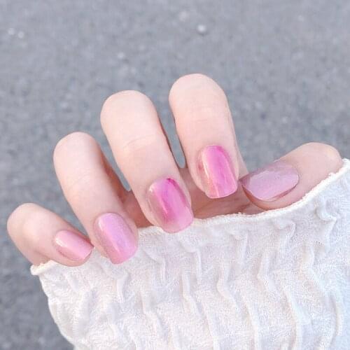 24pcs Pink Nail Patch Square Head Glue Type Removable Short Paragraph Fashion Manicure Save Time False Nail Patch DL