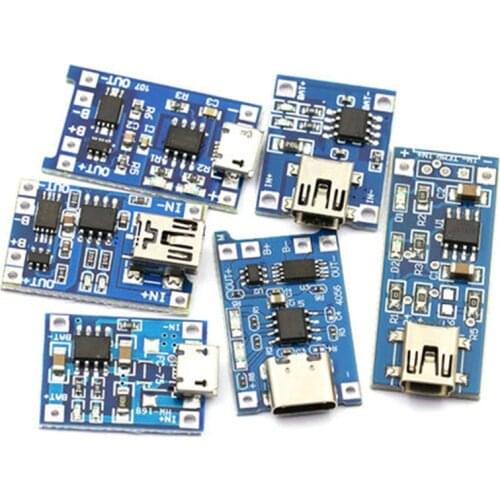 5pcs Micro/Type-c USB 5V 1A 18650 TP4056 Lithium Battery Charger Module Charging Board With Protection Dual Functions 1A Li-ion