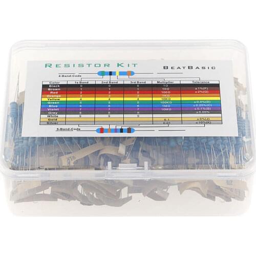 500Pcs 100Value 1W 1% Metal Film Resistor 10 ohm-1M ohm Assortment Kit set +box