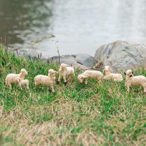 6pcs Lamb Sheep Goat Model Lamb Statue Resin Crafts Lovely Garden Animal Statues Gifts Table Decoration