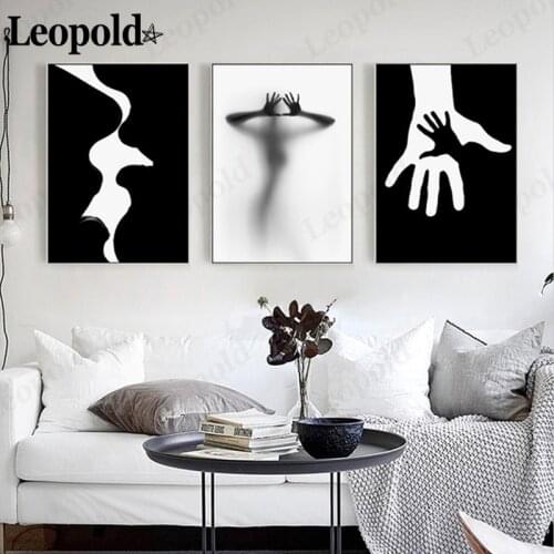 Abstract Black and White Character Body Canvas Poster Lips Hand Painting Wall Art Nordic Home Room Decoration