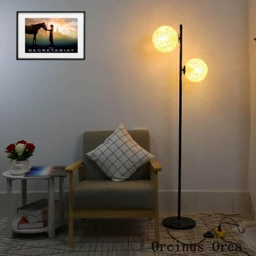 American retro ball glass floor lamp living room study bedroom bedside lamp modern simple LED rattan ball floor lamp