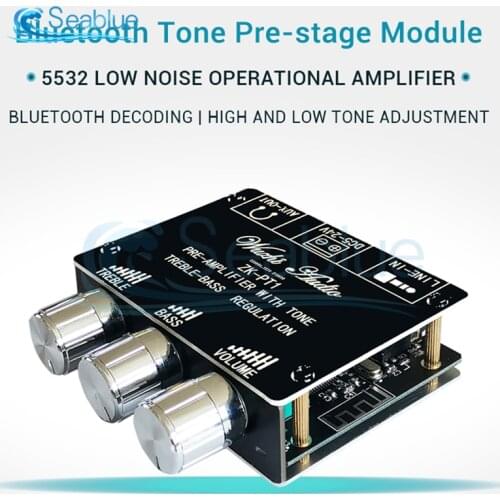 PT1 Bluetooth 5.0 Audio Receiver Decoder Stereo Tone Board Volume Controller Treble Bass Tonal preamp Amp Power Amplifier Board
