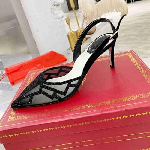 Air Mesh Summer Sandals Women Pumps Pointed Toe High Heels Sandalias Mujer Slingback Talon Femme Tacones Stiletto Ladies Shoes