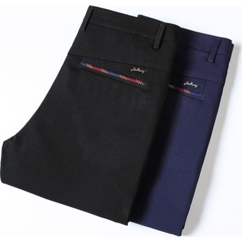 Spring and Autumn New Mens Stretch Casual blue/ black Pants Business Fashion Solid Color Cotton Trousers Male Brand Clothing