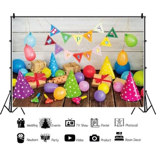Wooden Board Hanging Flag Paper Cup Children Background Decoration Photography Studio Kids Birthday Party Photo Backdrop Cloth
