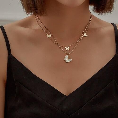 XIYANIKE 316L Stainless Steel 2 Layer Gold Color Butterfly Necklaces Elegant Exquisite Necklaces 2021 Female Fashion Jewelry