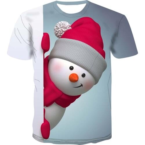 2021 Summer Fashion New Mens and Womens Oversized T-shirt 3D Printing Snowman Party Round Neck Short Sleeve Casual Street Top
