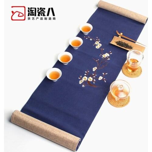 Cotton Linen Tea Mat Table Runner Embroidery Handmade Summer Cloth Dry Pour Seats Tea Ceremony Incense Cloth Zen Chinese Style
