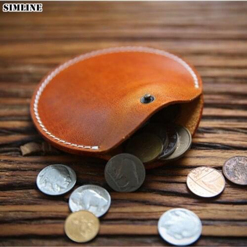 SIMLINE 2020 Genuine Leather Coin Purse Men Women Cowhide Vintage Handmade Short Small Zipper Coin Pocket Mens Money Bag Wallet