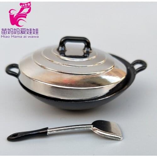 Doll house diy kitchen metal mini wok boiler pot pans for doll furniture 1/6 BJD doll ob11 for barbie doll accessories