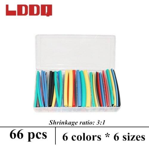 LDDQ 66pcs 6szie Waterproof heat Shrinkage Ratio 3:1 Heat Shrink Tubing Environment Friendly Protect Wires Cable Insulation