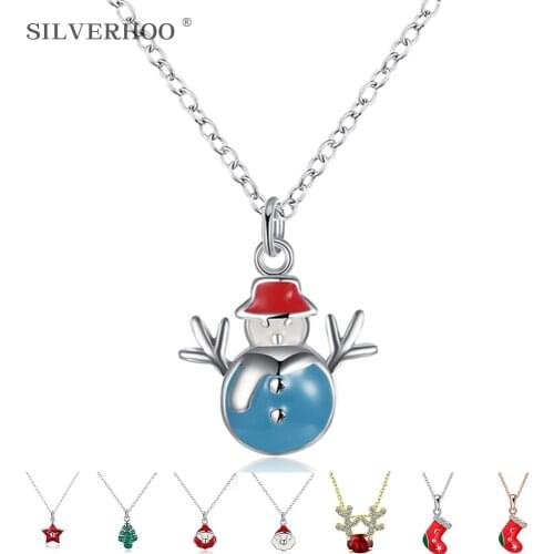 Necklaces For Women Christmas Tree Christmas Stocking Snowman Necklaces Silver Plated Zircon Pendant Necklaces New Fine Jewelry