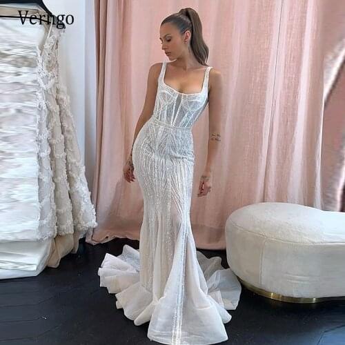 Verngo Stylish Full Lace Shiny Wedding Dress Sexy Backless Sweep Train Bridal Party Gowns Custom Made Women Long Formal Dress