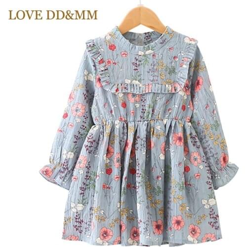 LOVE DD&MM Girls Dresses 2021 New Childrens Clothing Girls Pleated Hem High Collar Lotus Chiffon Dress Loose Floral Clothes