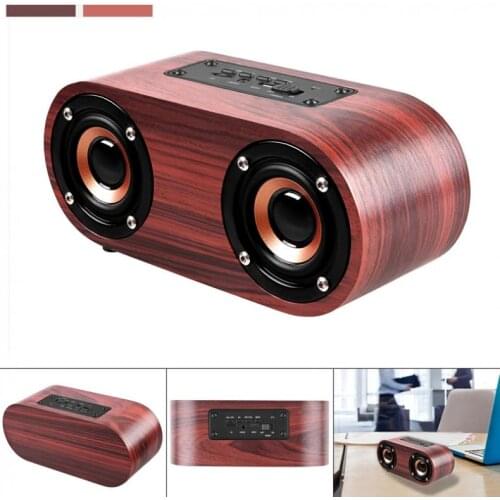 Q8 6W Wooden Double Horn 4.2 Bluetooth Wireless Speaker Support AUX Cable Connection and TF Card Playback for Smartphone