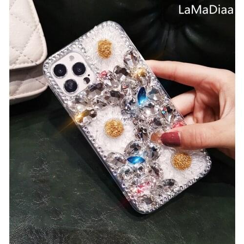 Luxury Bling Diamond Rhinestone Flower Case For Samsung S6 S7 S8 S9 S10 S20 S21 PLUS Note 5 8 9 10 20 Phone Case Pearl Crystal