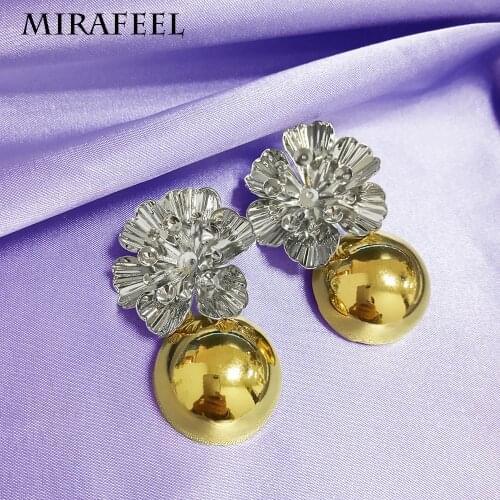 Big Flower Top Round Ball Drop Earrings for Women Gold Copper Earrings Wedding Party Bridal Earrings Ring Jewelry