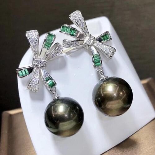 D327 Pearls Earrings Fine Jewelry 925 Sterling Silver Natural 9-10mm Fresh Water Black Pearls Drop Earrings for Women