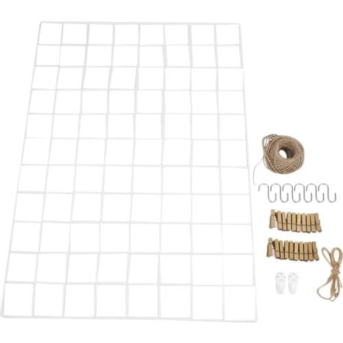 Grid Panel, Photo Wall Display,Mesh Wall Decor, Multifunctional Hanging Picture Wall, DIY Art Display, with S-Shaped Hooks, Clip