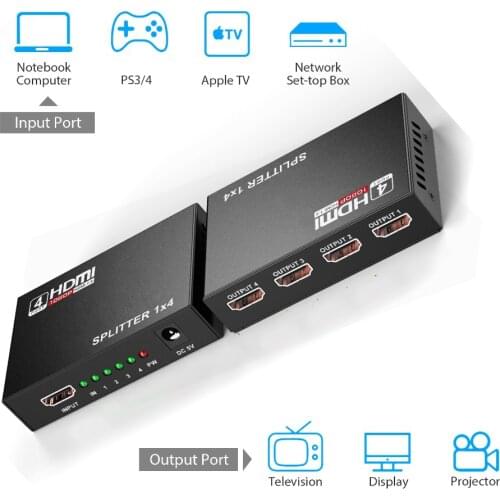 HDMI Splitter HDCP 4K 1x4 1 in 4 out Power Signal Amplifier 1080P 3D 1x4 Audio Spliter HDMI Converter 1x4 HDMI Adapter