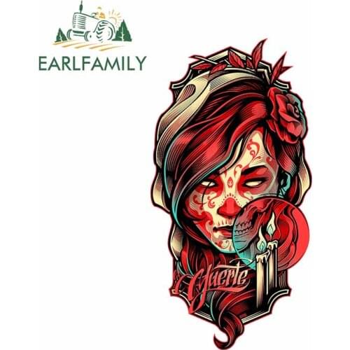 EARLFAMILY 13cm x 7cm For Sugar Skull Lady Car Styling Stickers Custom Printing Decal Bumper Repair Sticker Decoration