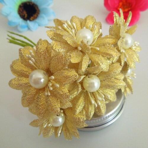 WedFavor 4cm Artificial Glitter Chrysanthemum Flowers Metallic Silk Daisy Bouquet For DIY Scrapbooking Wreath Wedding Decoration
