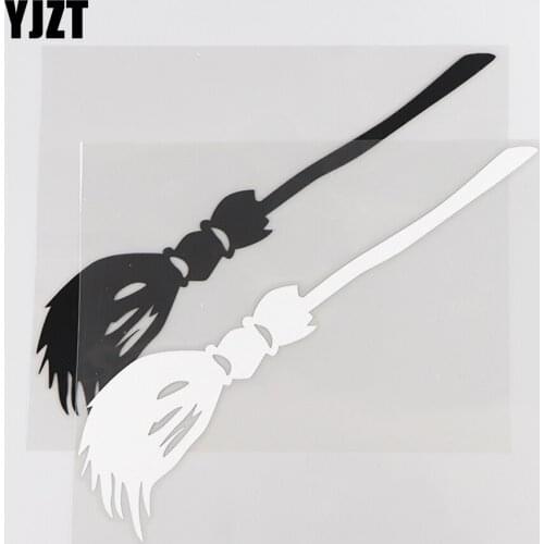 YJZT 14.4×16.5CM Funny Creative Broom Decoration Vinyl Decal Car Stickers Black/Silver 4D-0029