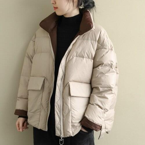 2020 New Winter Women Stand Collar Ultra Light Down Coat 90% White Duck Down Jacket Zipper Loose Snow Outwear