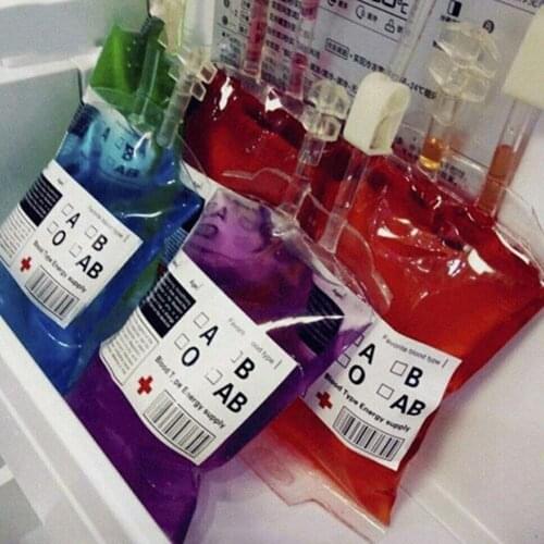 Medical PVC 350ml Transparent Reusable Blood Drink Bag Halloween Vampire Pouch Props Halloween Party Scary Props With Sticker