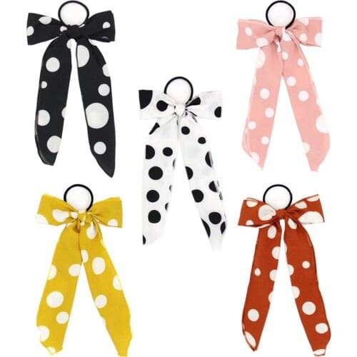 Furling Girl 1 PC Cute White Polka Dot Ribbon Bow Hair Scrunchies Women Elastic Hair Band Ponytail Hair rope Accessories