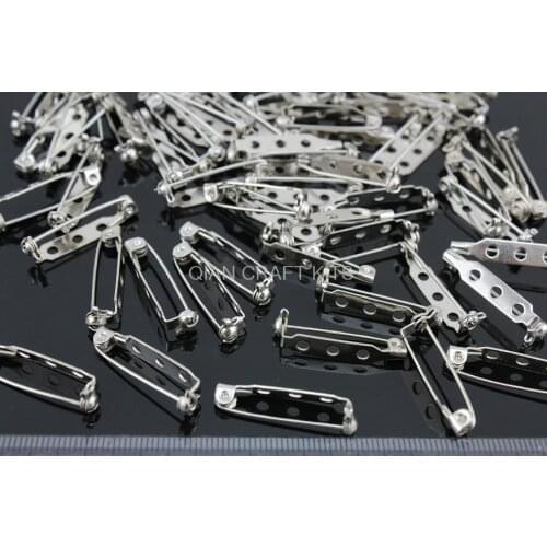 100pcs Metal Silver tone Brooch back Pins with safety lock feature catch bars 26mm Brooches Jewelry Crafts 1" Pin Backs
