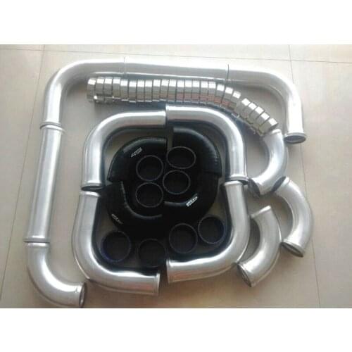 For 2"inch/51mm Aluminum Universal Intercooler Turbo Pipe Piping Black hose 12pcs T-Clamp kits High Performance