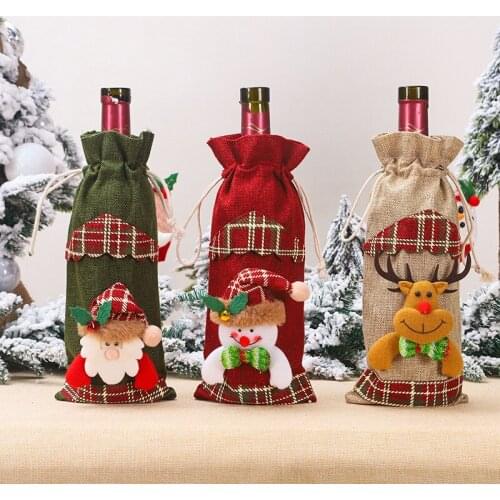 13*30cm Cartoon Santa Snowman Elk Christmas Wine Bottle Bags Cover Champagne Bundle Pocket Kids Gift Bag Xmas Party Dinner Decor